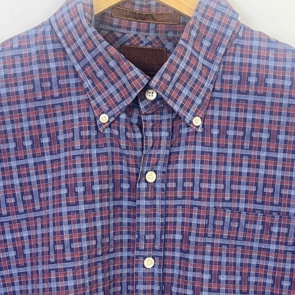Born Handcrafted Clothing Purple Red Weave Button Short Sleeve Shirt Large Men;s
